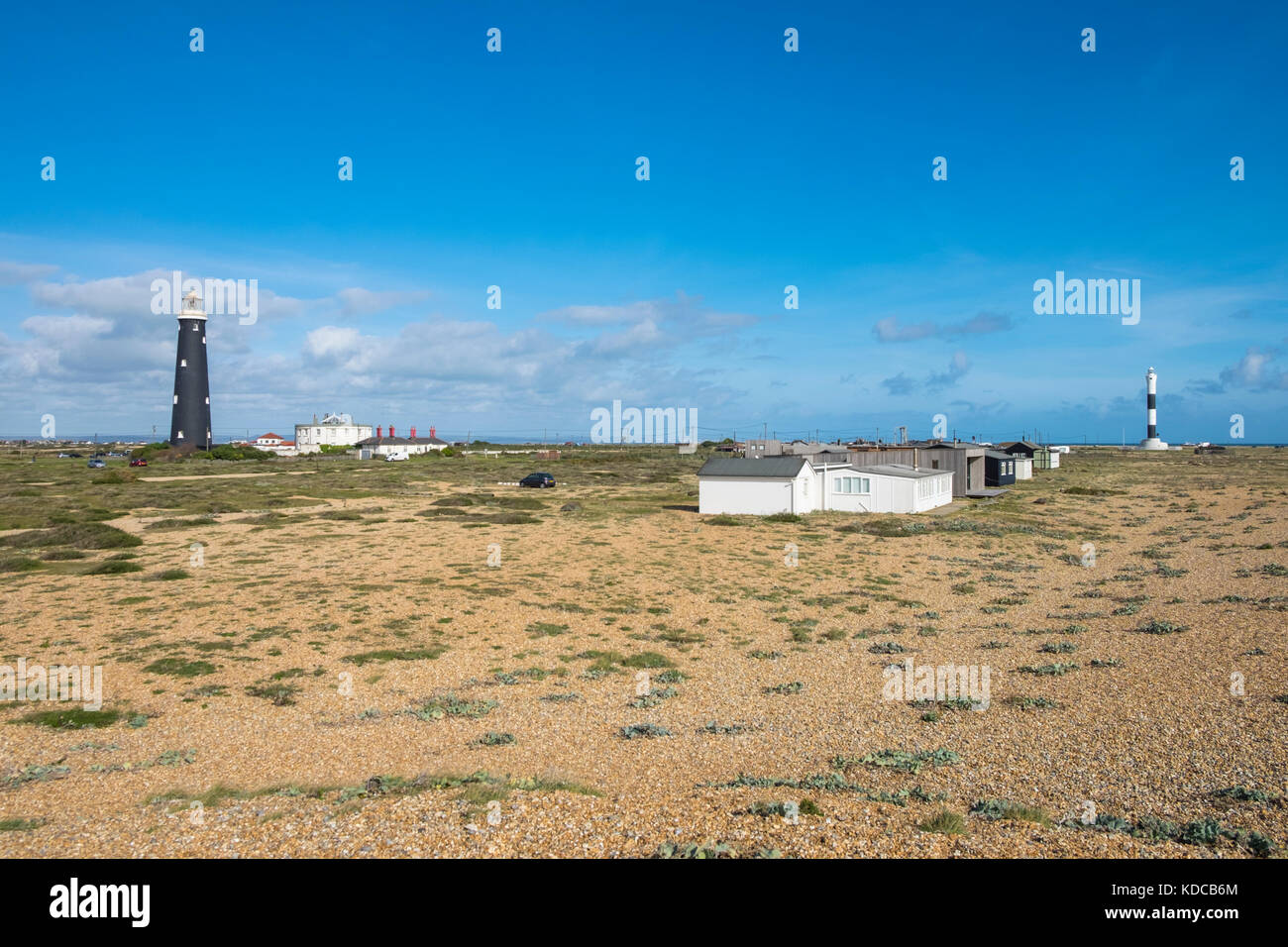 Der alte Leuchtturm und neuer Leuchtturm Dungeness, Kent, Großbritannien Stockfoto