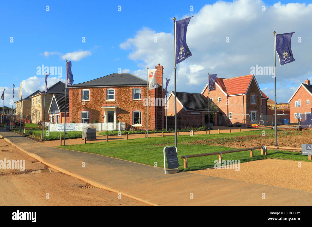 Hopkins Häuser, Zeichen, Entwicklung des neuen Gehäuses, Heacham, Norfolk, England, UK, bisher landwirtschaftlich genutzten Flächen, Bauträger, Bauherren, Industrie Stockfoto