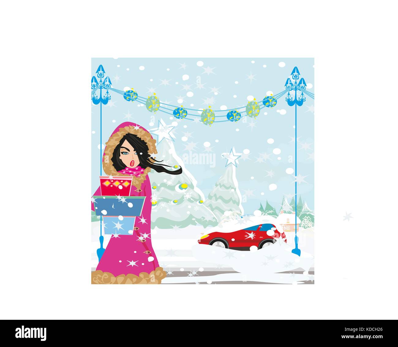 Auto im Schnee stecken Stock Vektor