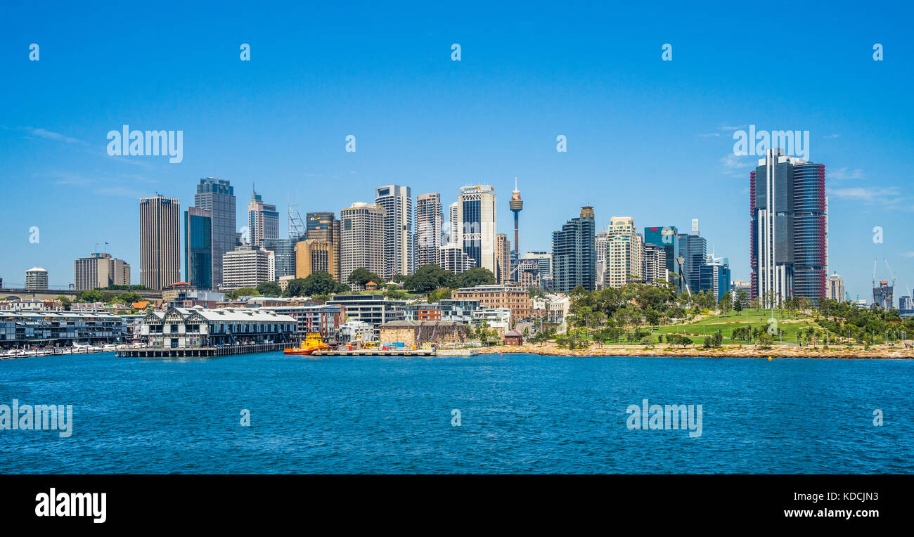 Australien, New South Wales, Sydney Hafen, Port Jackson, Millers Point und Walsh Bay Finger Wharfes, Ansicht der Barangaroo finden und die Sydney sk Stockfoto