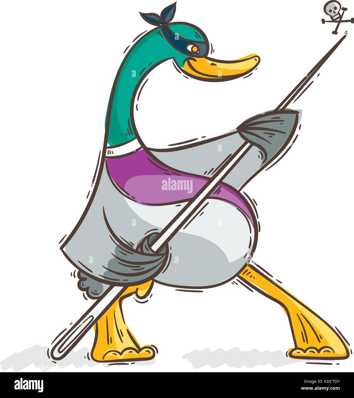 Abbildung: Ninja Ente mit Nadel. Karate vogel Held. Stock Vektor