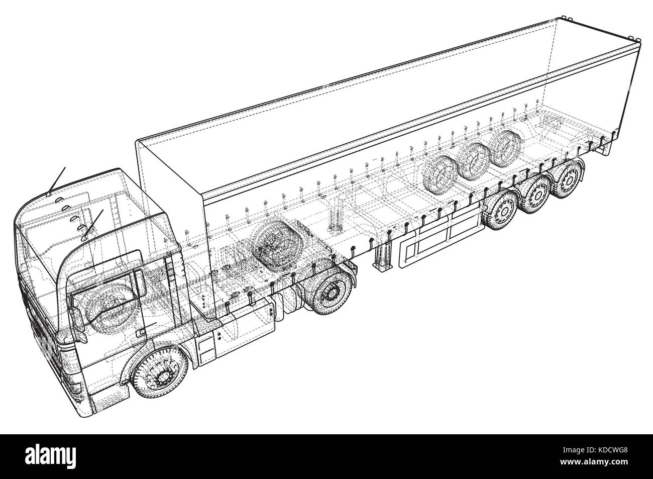 Cargo truck Trailer. Abstrakte Zeichnung. wire-frame.eps 10 Format. Vektor erstellt von 3d Stock Vektor