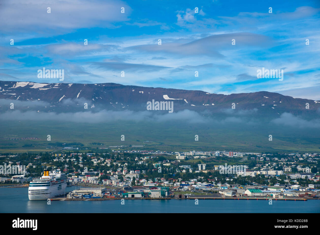 Blick in Akureyri, Island Stockfoto