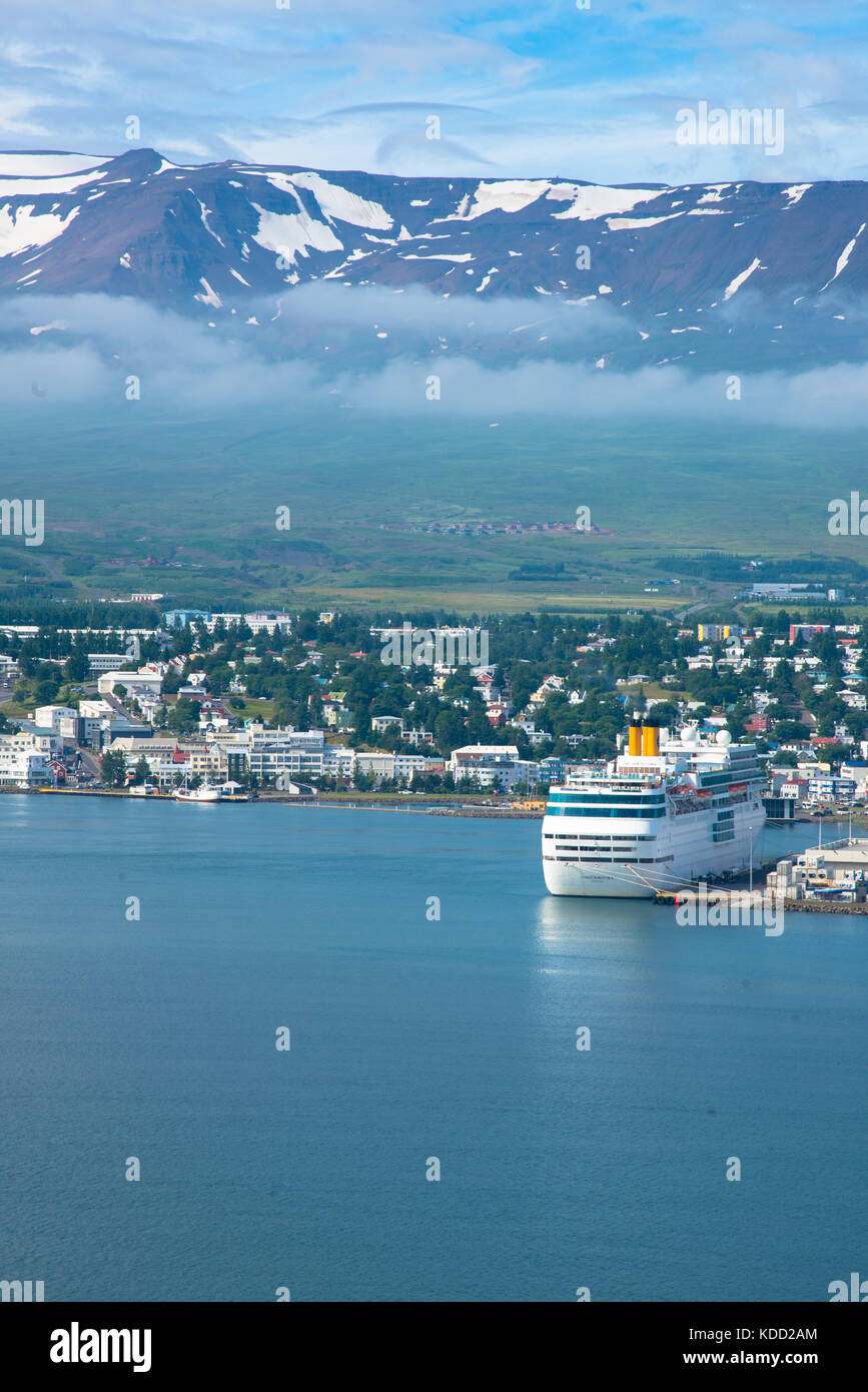 Blick in Akureyri, Island Stockfoto
