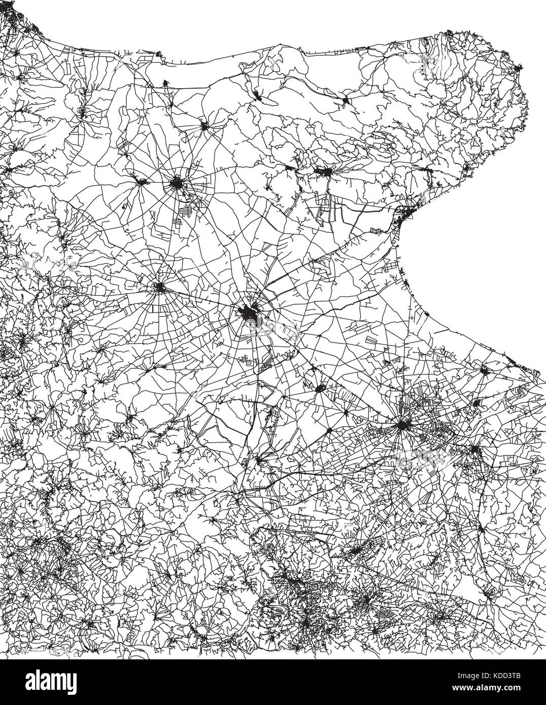Straßenkarte von Gargano, Apulien, Italien. Städte und Straßen der Adriaküste. Foggia Stock Vektor