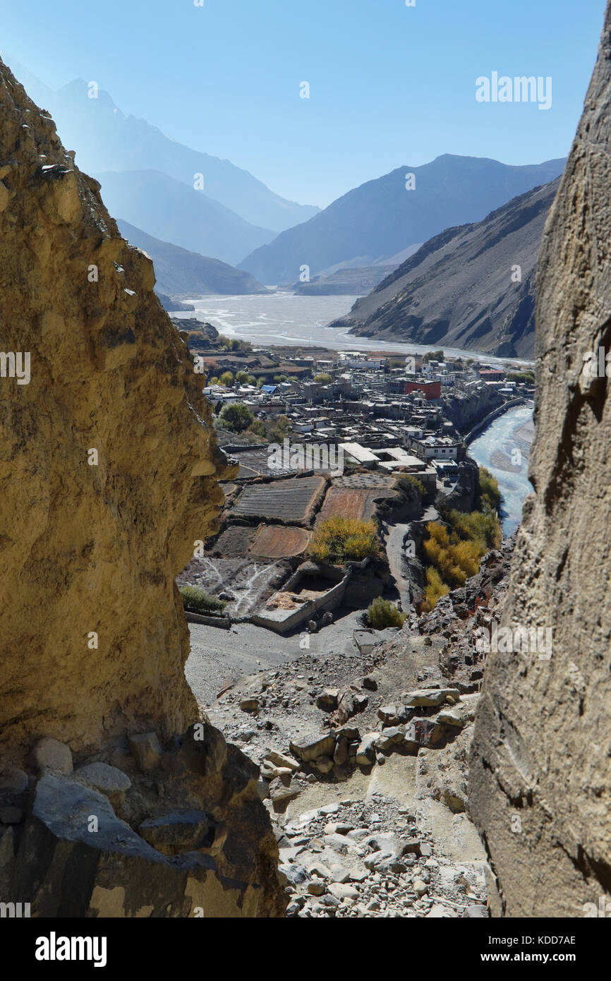 Kagbeni Nepal Bergstadt in einem Bergtal Stockfoto