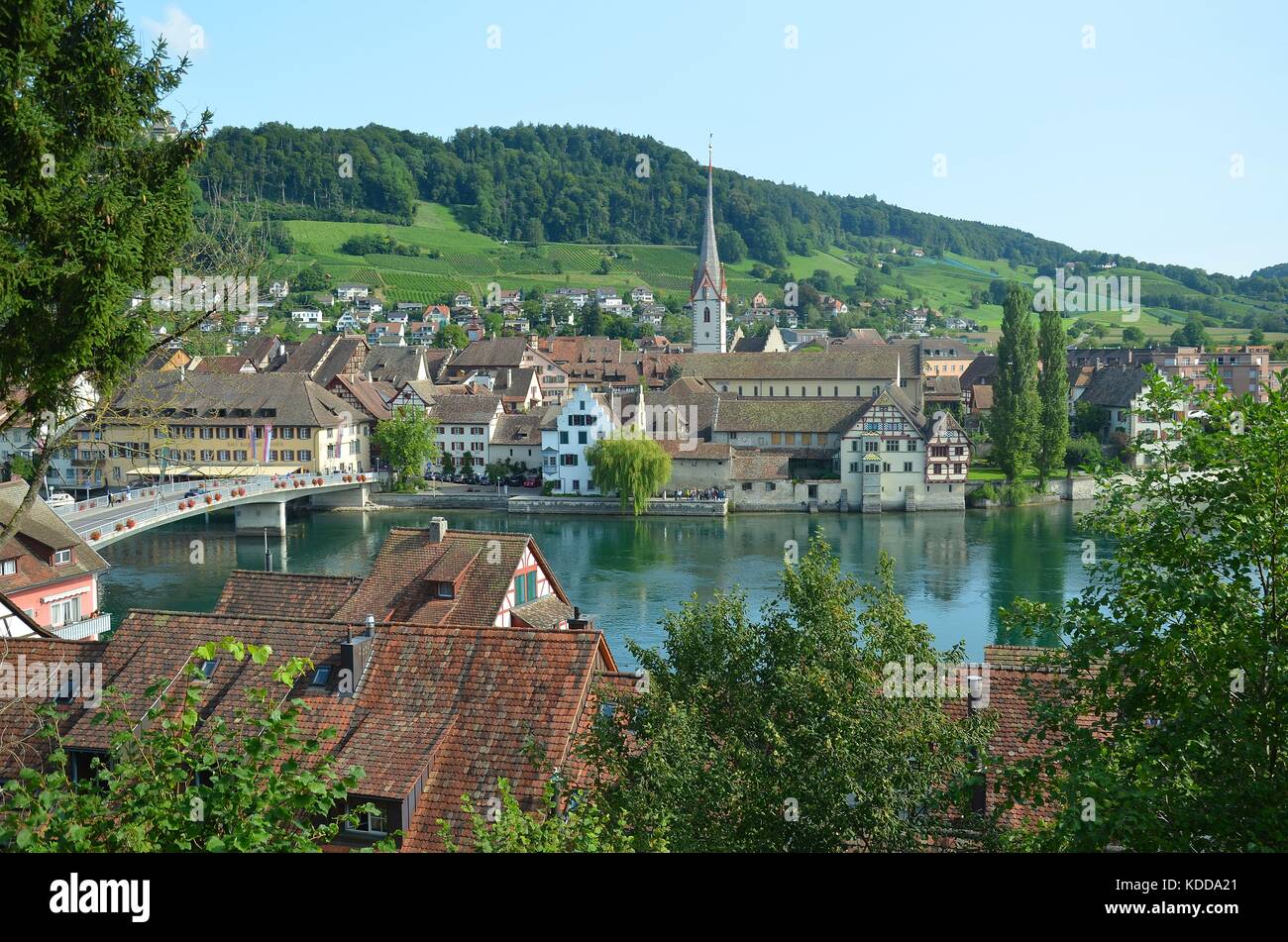 Blick auf die historische Altstadt von Stein am Rhein, Schweiz Stockfoto