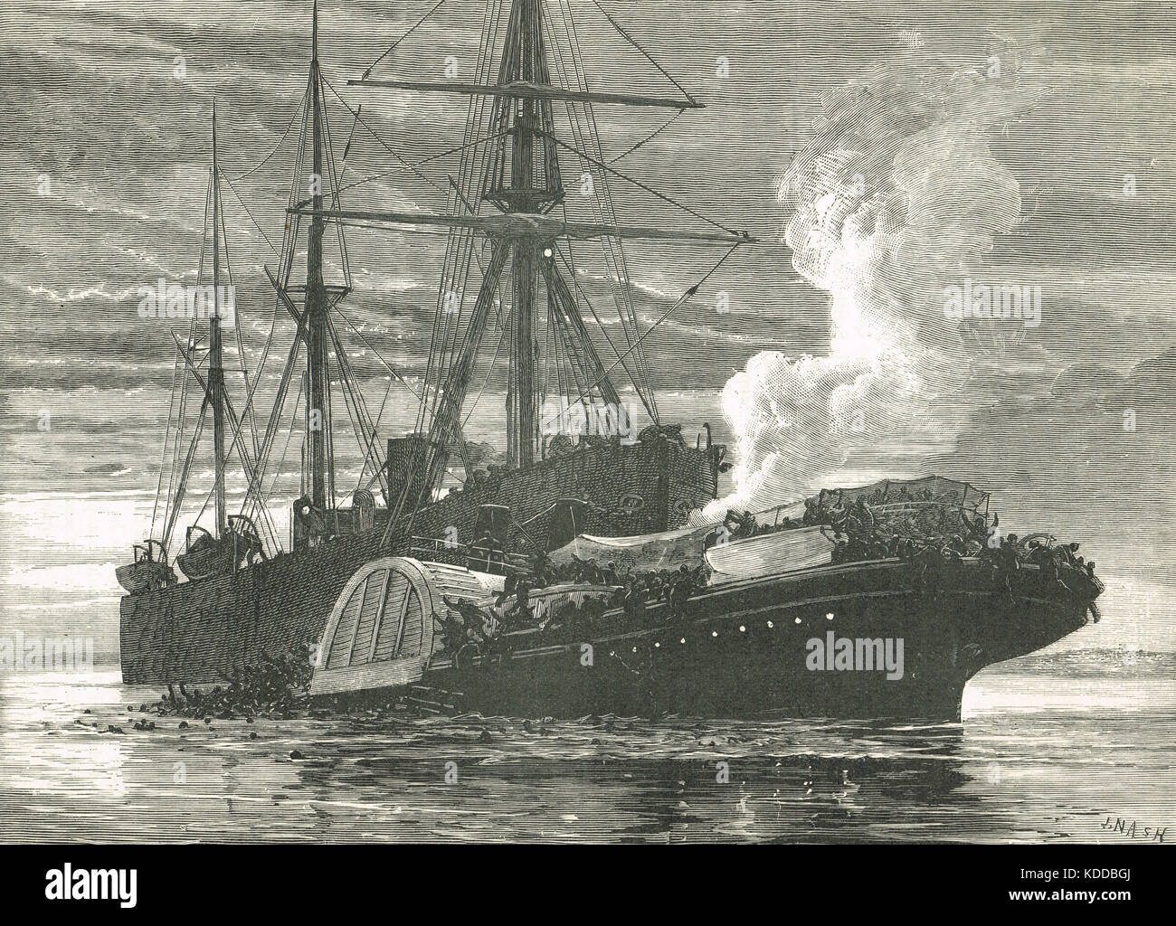 Kollision des Collier Bywell Castle und des Raddampfers SS Princess Alice auf der Themse, 3. September 1878 Stockfoto