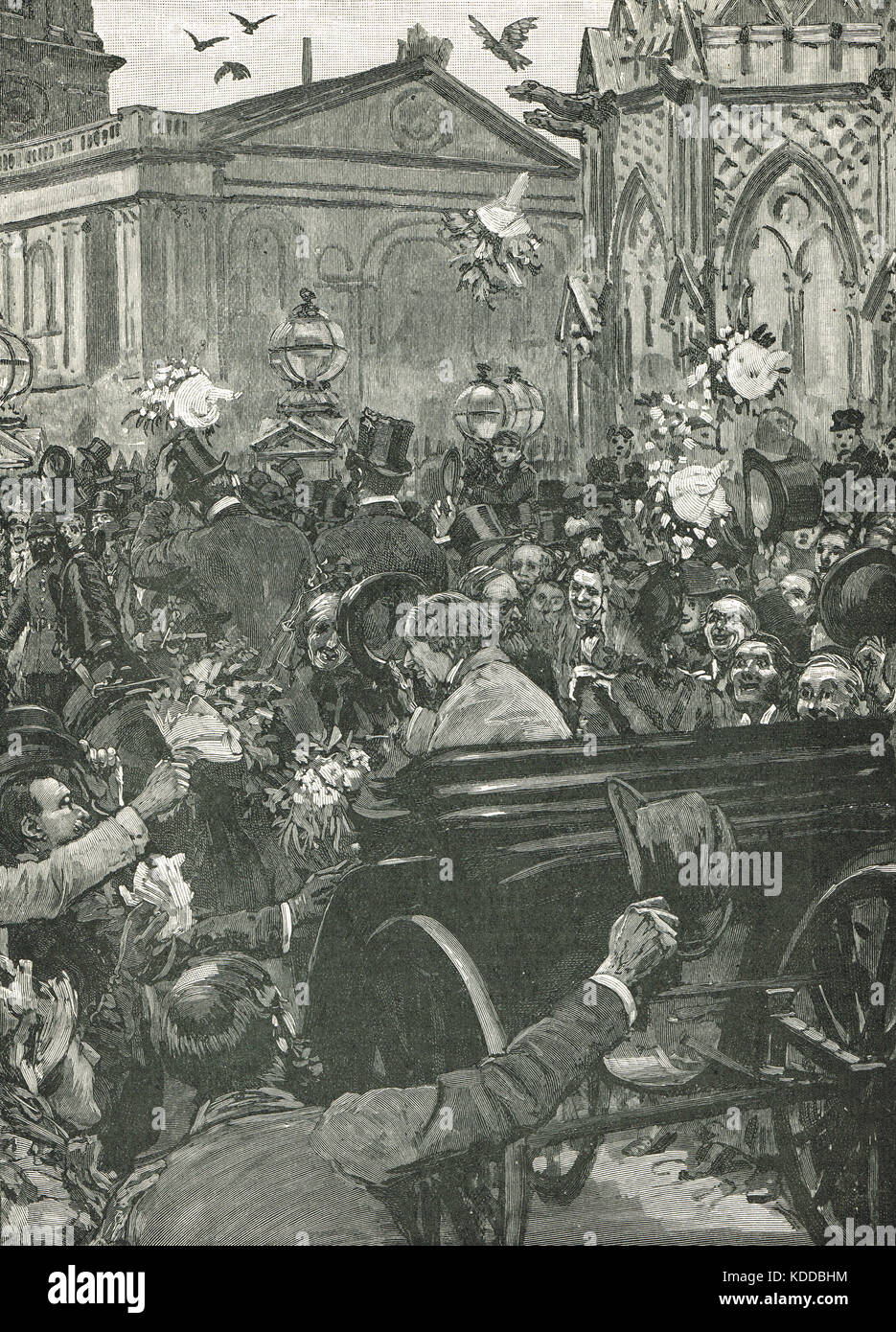 "Frieden mit Ehre" der Empfang von Benjamin Disraeli und Lord Salisbury in Charing Cross, London, England nach der Rückkehr vom Berliner Kongress 1878 Stockfoto