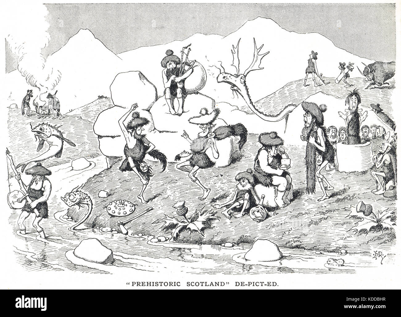 Prähistorisches Schottland de-Picted, Punch-Cartoon von 1900 Stockfoto