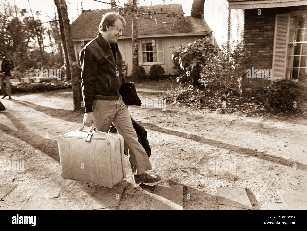 Kandidat Jimmy Carter kehrt nach Hause zurück, um seine Plains, Georgia home am Morgen nach dem Gewinn der Iowa Primär - ein Gewinn, der selbstfahrende Carter zu den Weißen Stockfoto