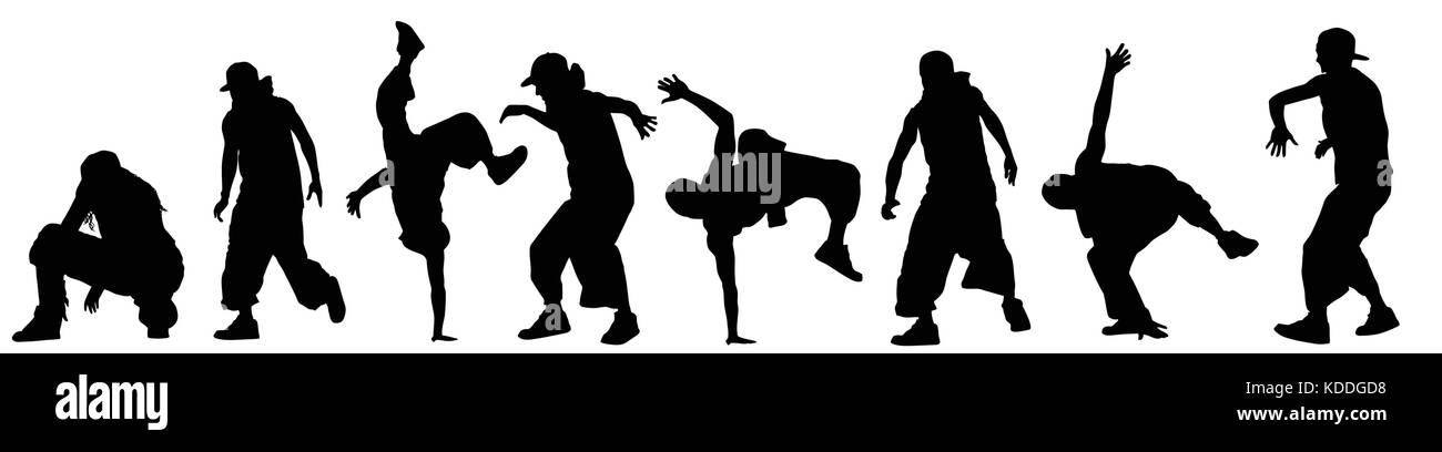 Tanzen Street Dance Silhouetten in urbanen Stil auf weißem Hintergrund, Vector Illustration Stock Vektor