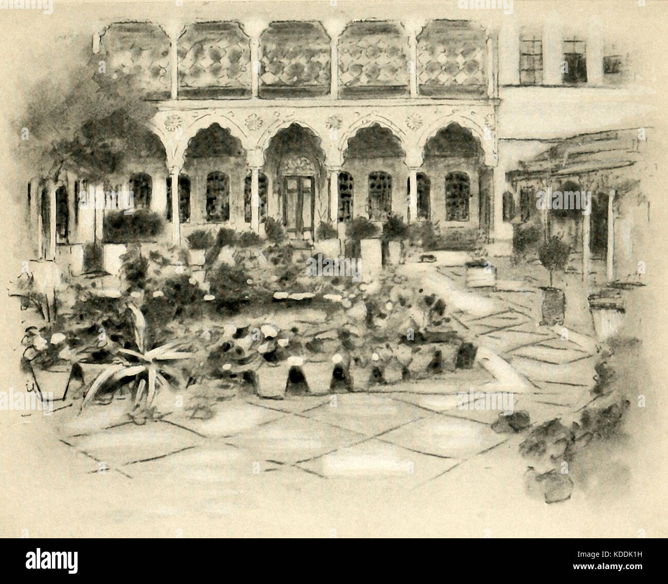 Innenhof in Damaskus, Syrien, ca. 1900 Stockfoto