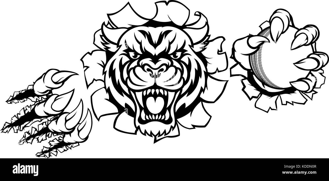 Tiger Holding Cricket Ball brechen Hintergrund Stock Vektor