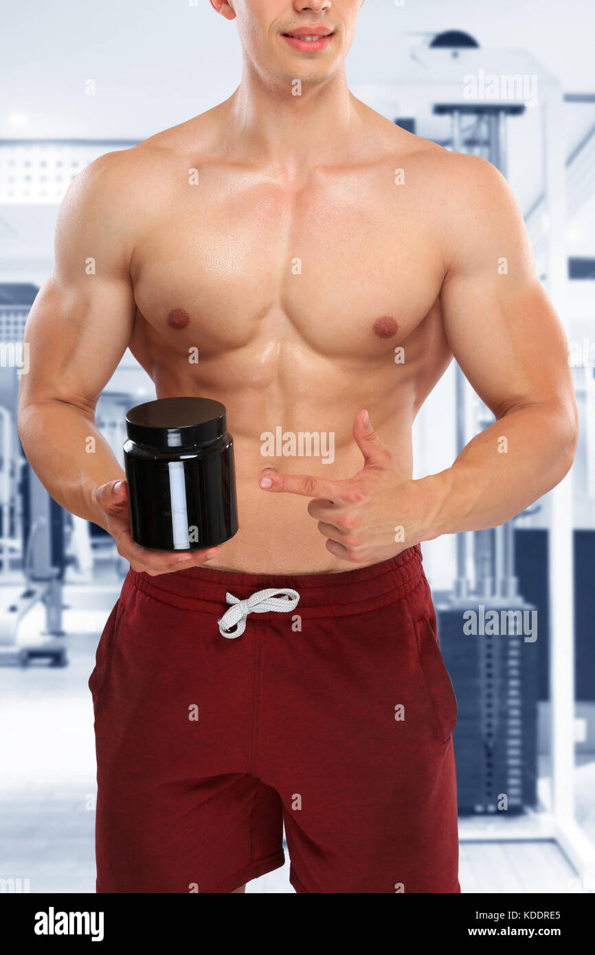 Doping Anabolic Protein Bodybuilder bodybuilding Fitnessstudio Hochformat Muskeln stark muskulöse Mann Stockfoto