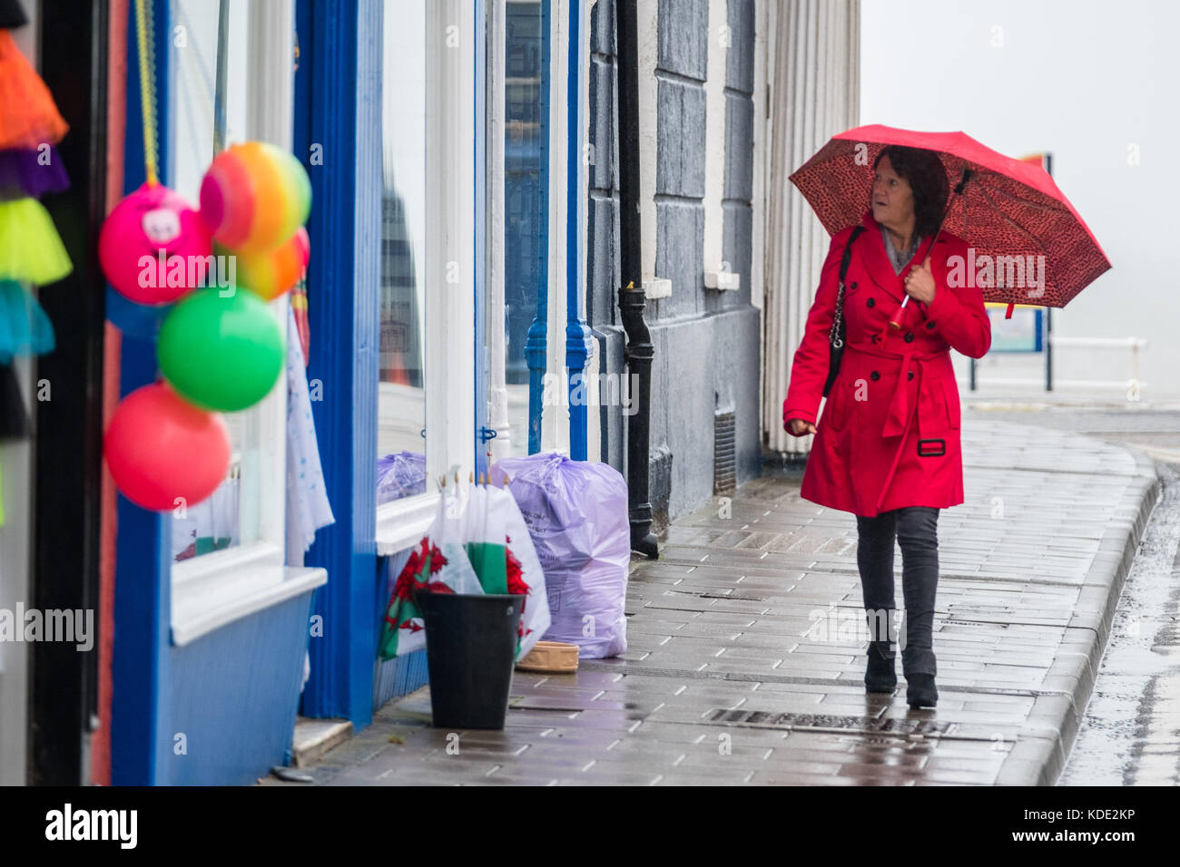 Aberystwyth Wales UK, Freitag 13 Oktober 2017 UK Wetter: Pech für einige , Freitag der 13. ist ein bewölktes, nasses und windiges Tag in Aberystwyth Wales. Das Wetter wird sich voraussichtlich über das Wochenende verbessern, mit einer Wolke warmer Luft, die vom Kontinent hereinweht, mit einer Möglichkeit von Temperaturen in den niedrigen 20ºs celsius in Teilen des Südens und Südens von England.Fotos © Keith Morris / Alamy Live News Stockfoto