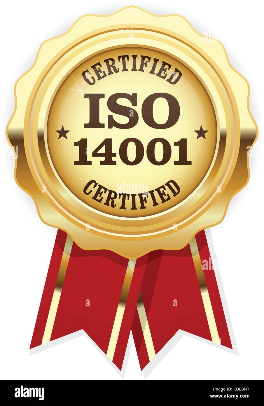 Iso 14001 zertifiziert - Qualität standard Golden Seal, Umweltmanagement Stock Vektor