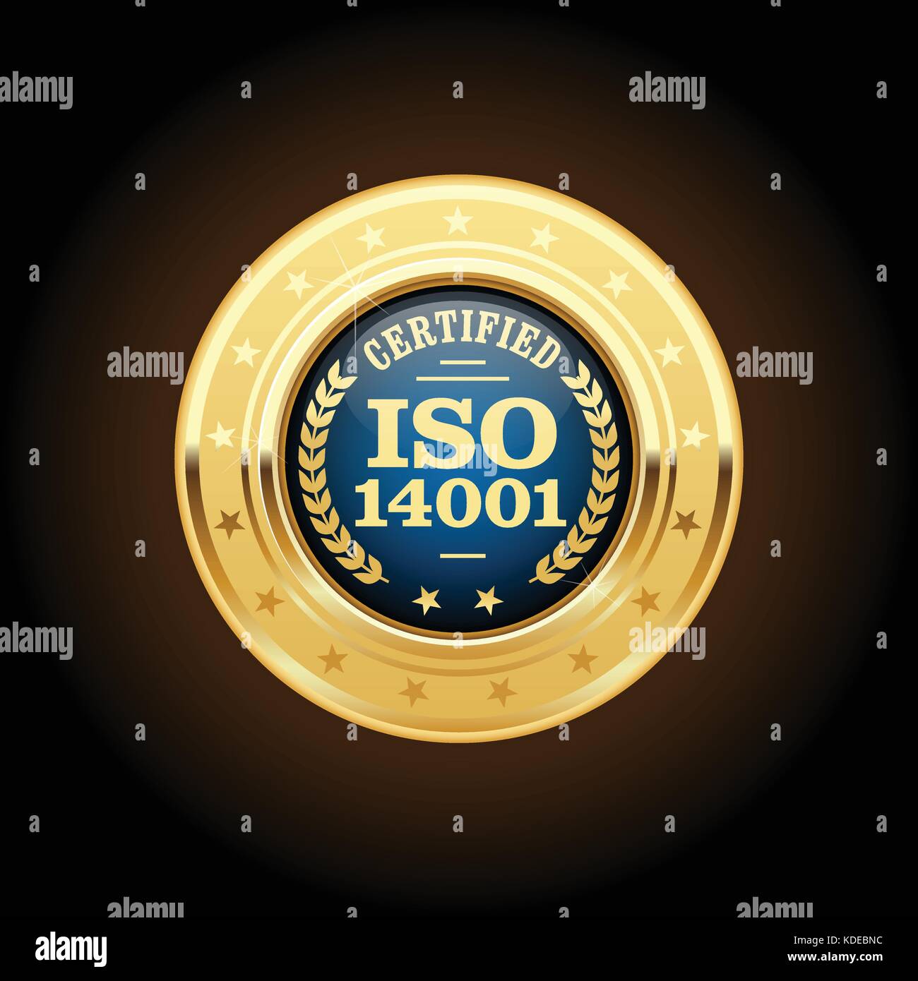 Iso 14001 zertifiziert Medaille - Qualität Standard goldenen Insignien Stock Vektor