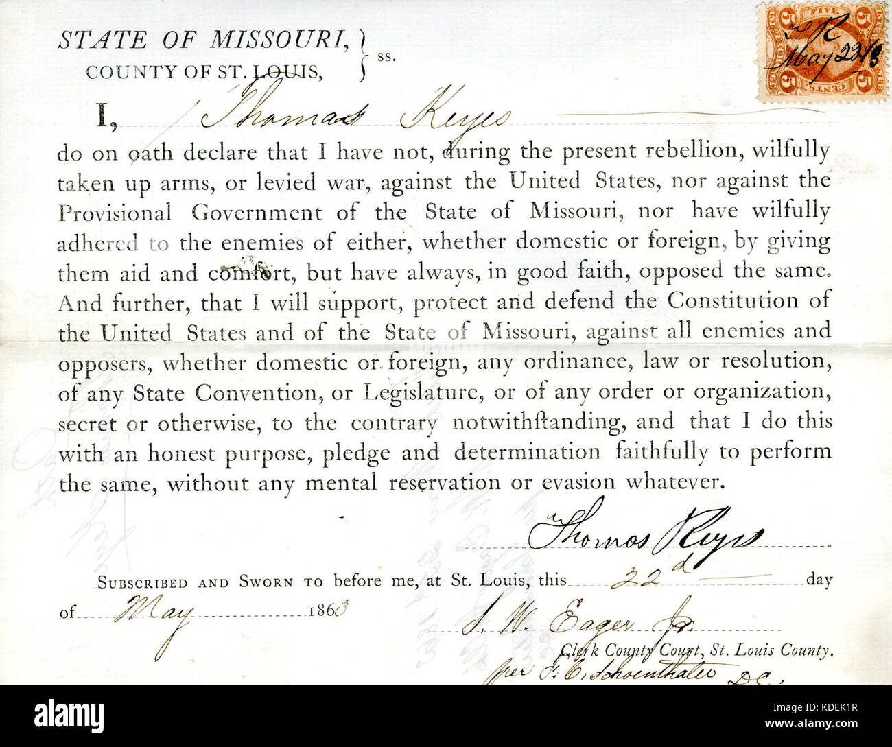 Treue Schwur von Thomas Keyes von Missouri, St. Louis Stockfoto