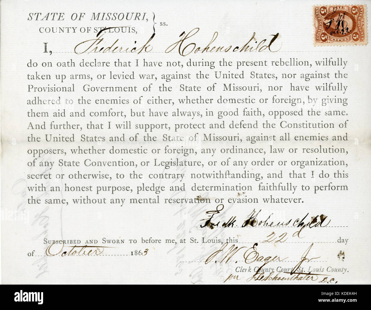 Treue Schwur von Frederick Hohenschild von Missouri, St. Louis Stockfoto