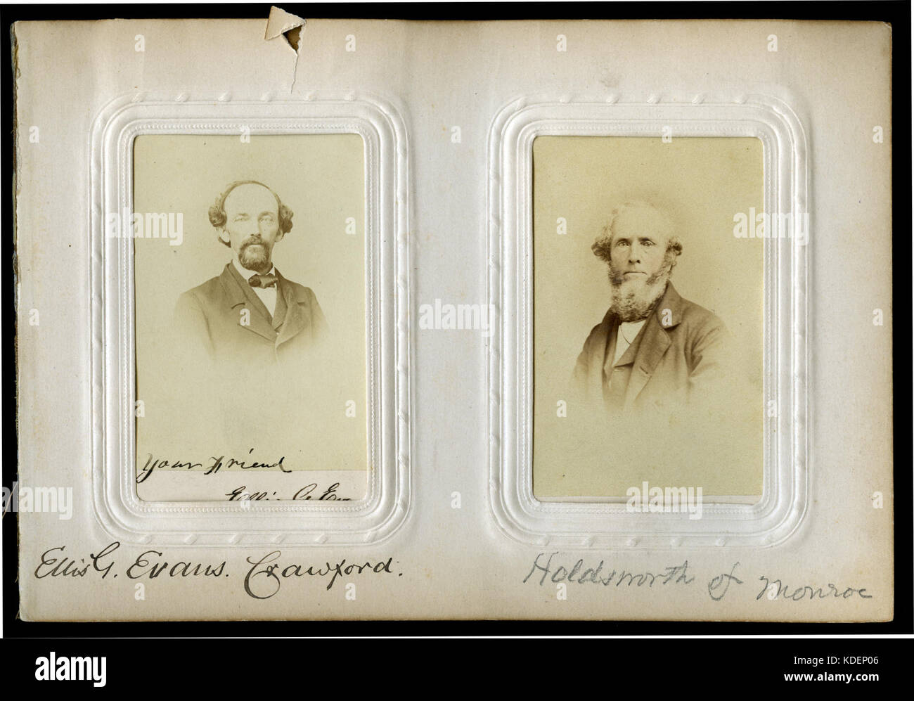 Missouri Verfassungskonvent von 1865 Album Seite mit Ellis G. Evans und John H. Holdsworth Stockfoto