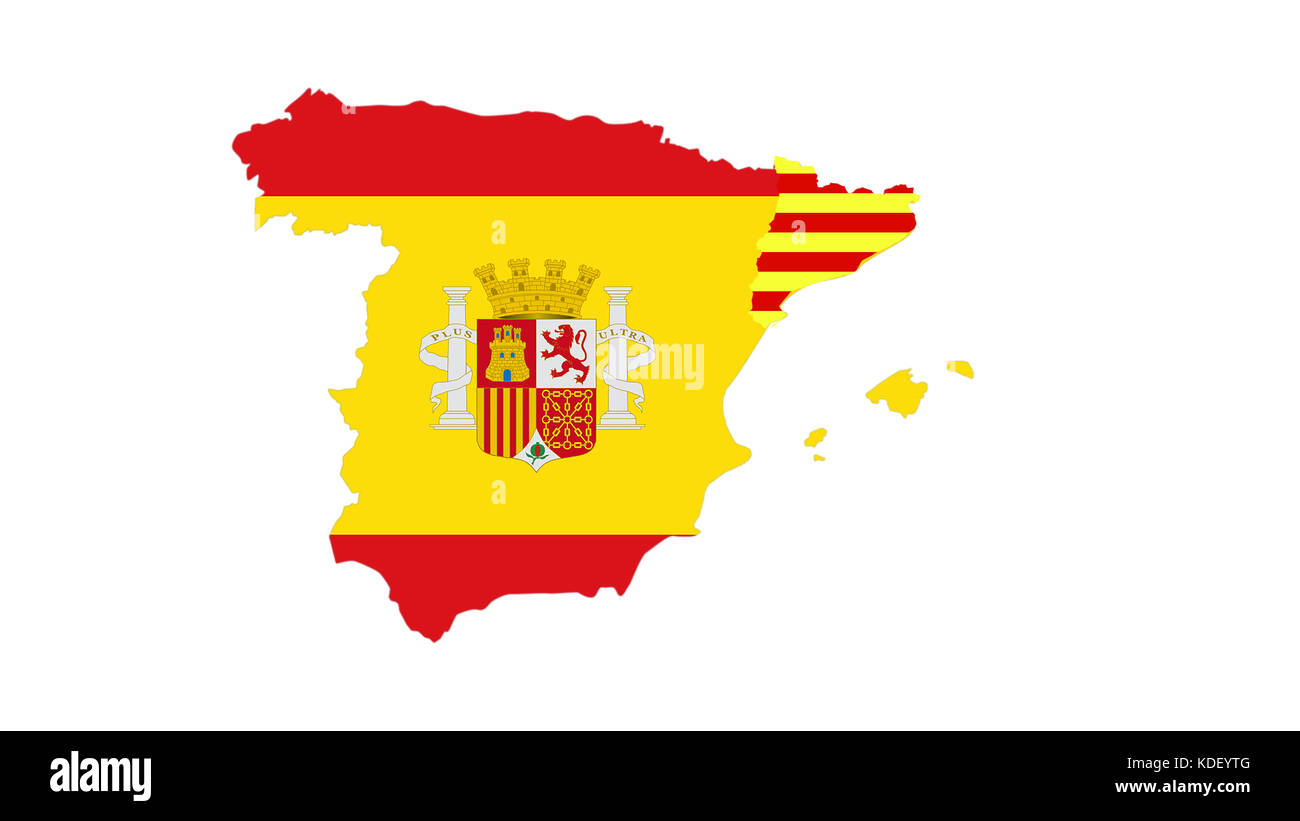 Bis auf Spanien und Katalonien Flagge schließen auf weißem Hintergrund Stockfoto