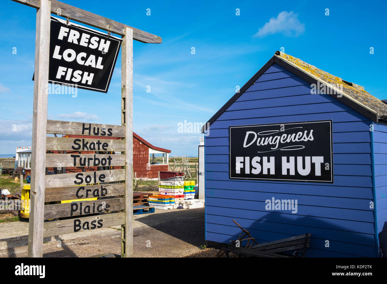 Dungeness fisch Hütte Snack Shack, Dungeness, Kent, Großbritannien Stockfoto