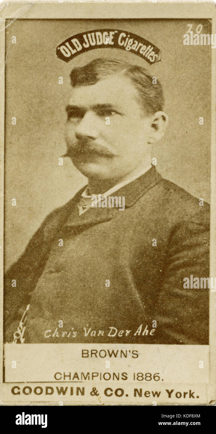 Diese klassische Baseballkarte zeigt Chris Van der Ahe, den Besitzer der St. Louis Browns, während der Championship Series. Es zeigt die Anfänge des Profi-Baseballs. Stockfoto