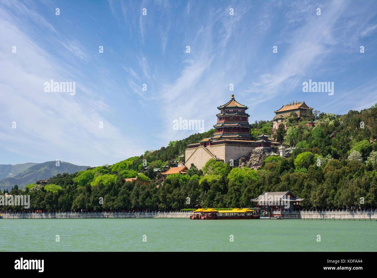 Der Sommerpalast mit blauem Himmel, berühmte Touristenattraktion in Peking, China. Stockfoto