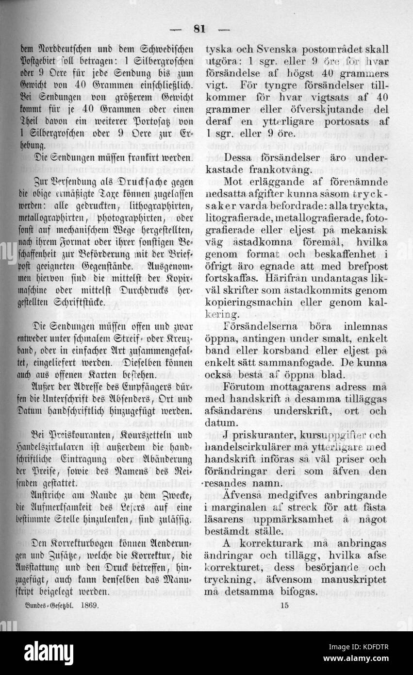 Norddeutsches Bundesgesetzblatt 1869 010 081 Stockfoto