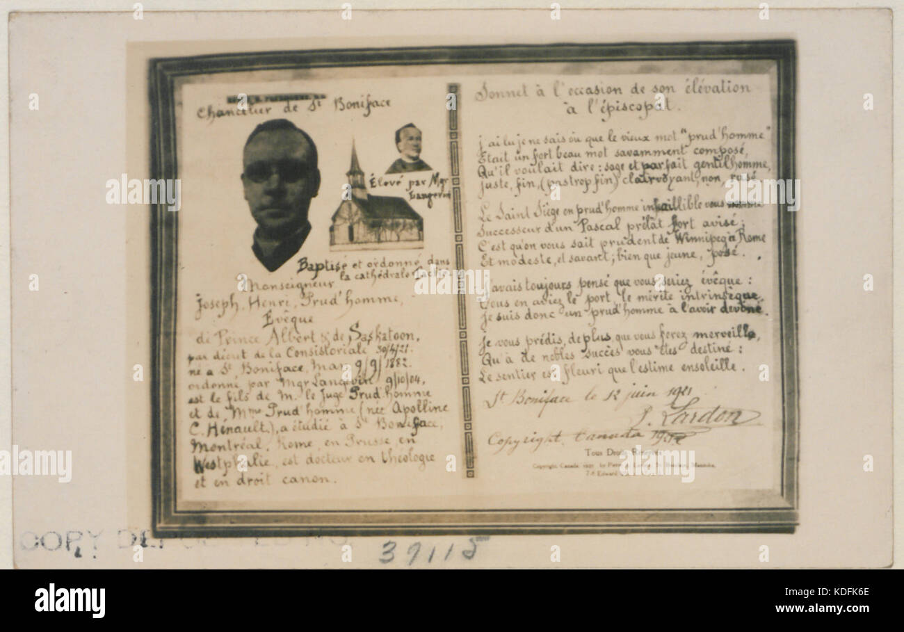 Rev JH Prud'homme, DD a l'anlässlich de Sohn elevation a l'episcopat (HS 85 10 39115) Stockfoto