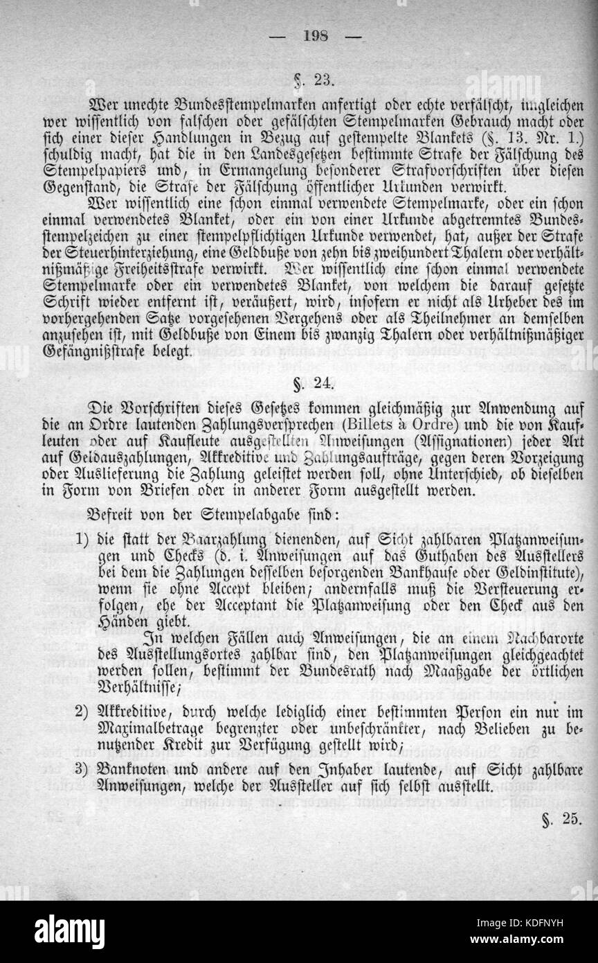 Norddeutsches Bundesgesetzblatt 1869 021 198 Stockfoto