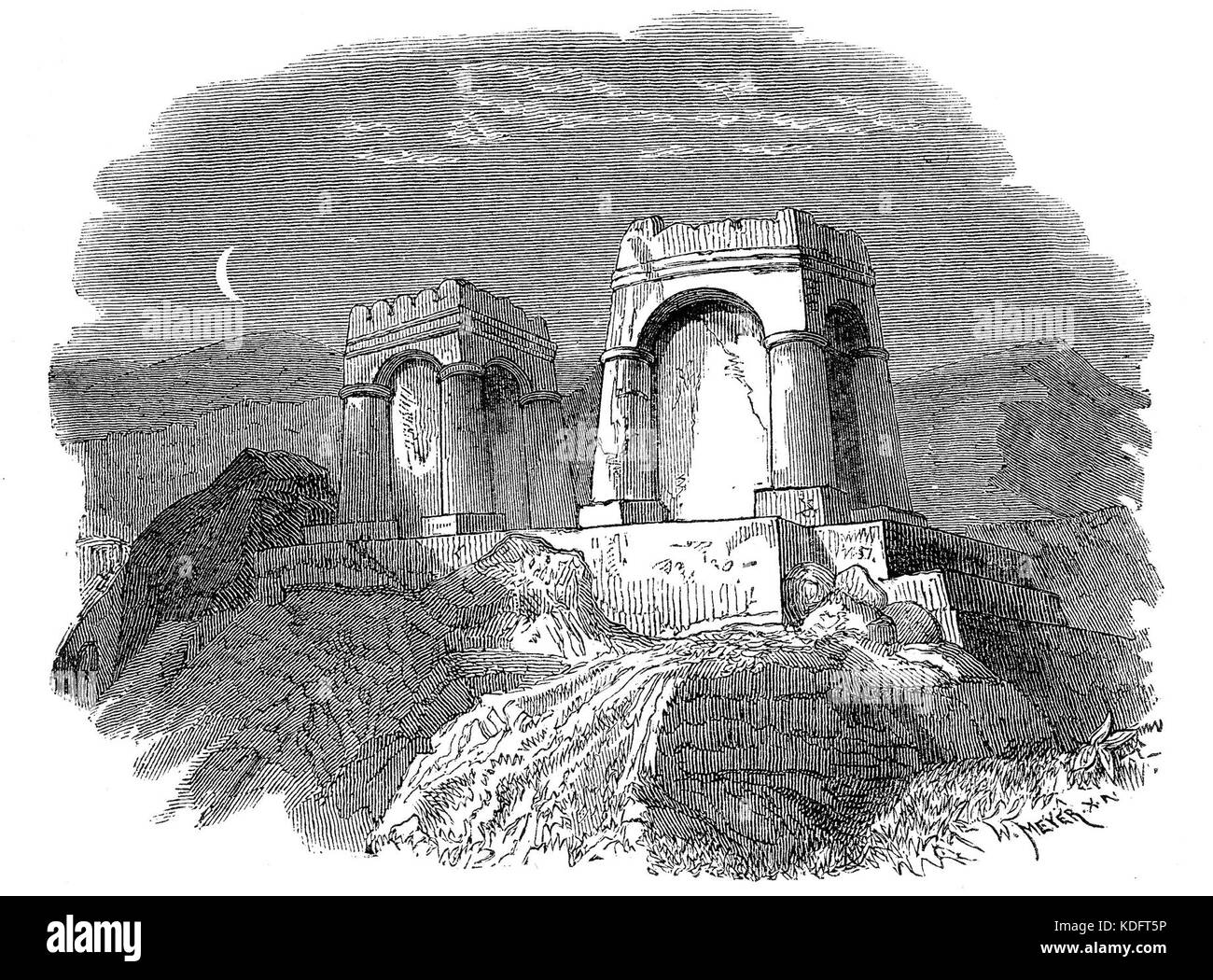 Diese Illustration aus dem ersten Band von „Illustrerad Världshistoria“ zeigt eine historische Szene, die wahrscheinlich ein bedeutendes Ereignis aus der Weltgeschichte zeigt. Stockfoto