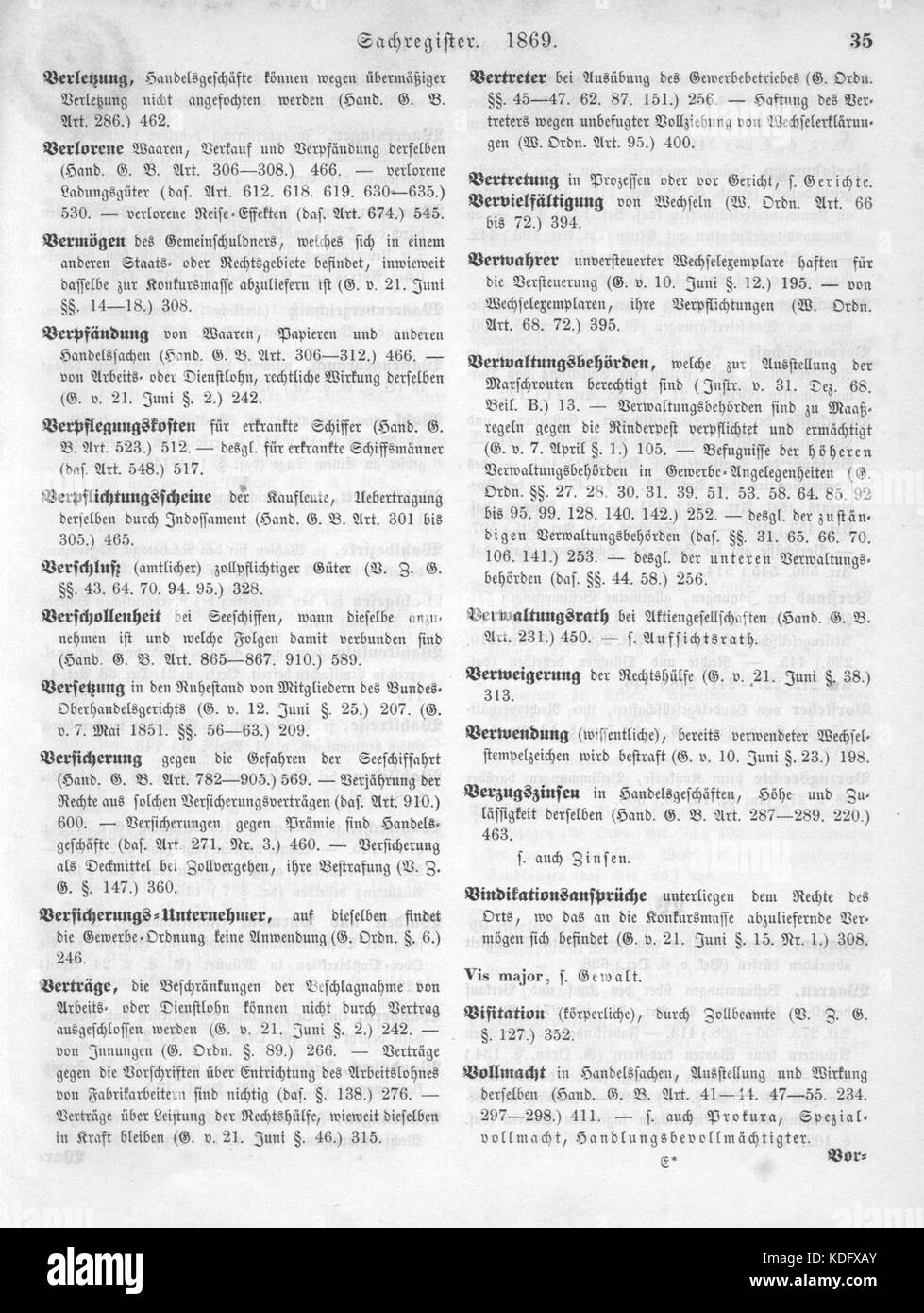 Ein Eintrag aus dem Norddeutschen Bundesgesetzblatt von 1869 mit rechtlichen und politischen Dokumenten. Stockfoto