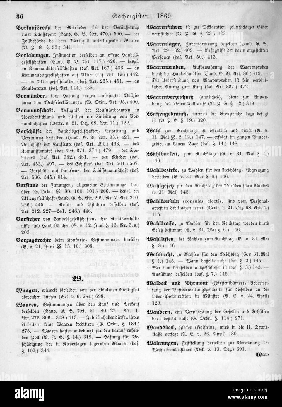 Norddeutsches Bundesgesetzblatt 1869 999 036 Stockfoto