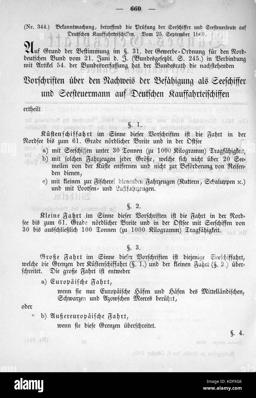 Norddeutsches Bundesgesetzblatt 1869 035 660 Stockfoto