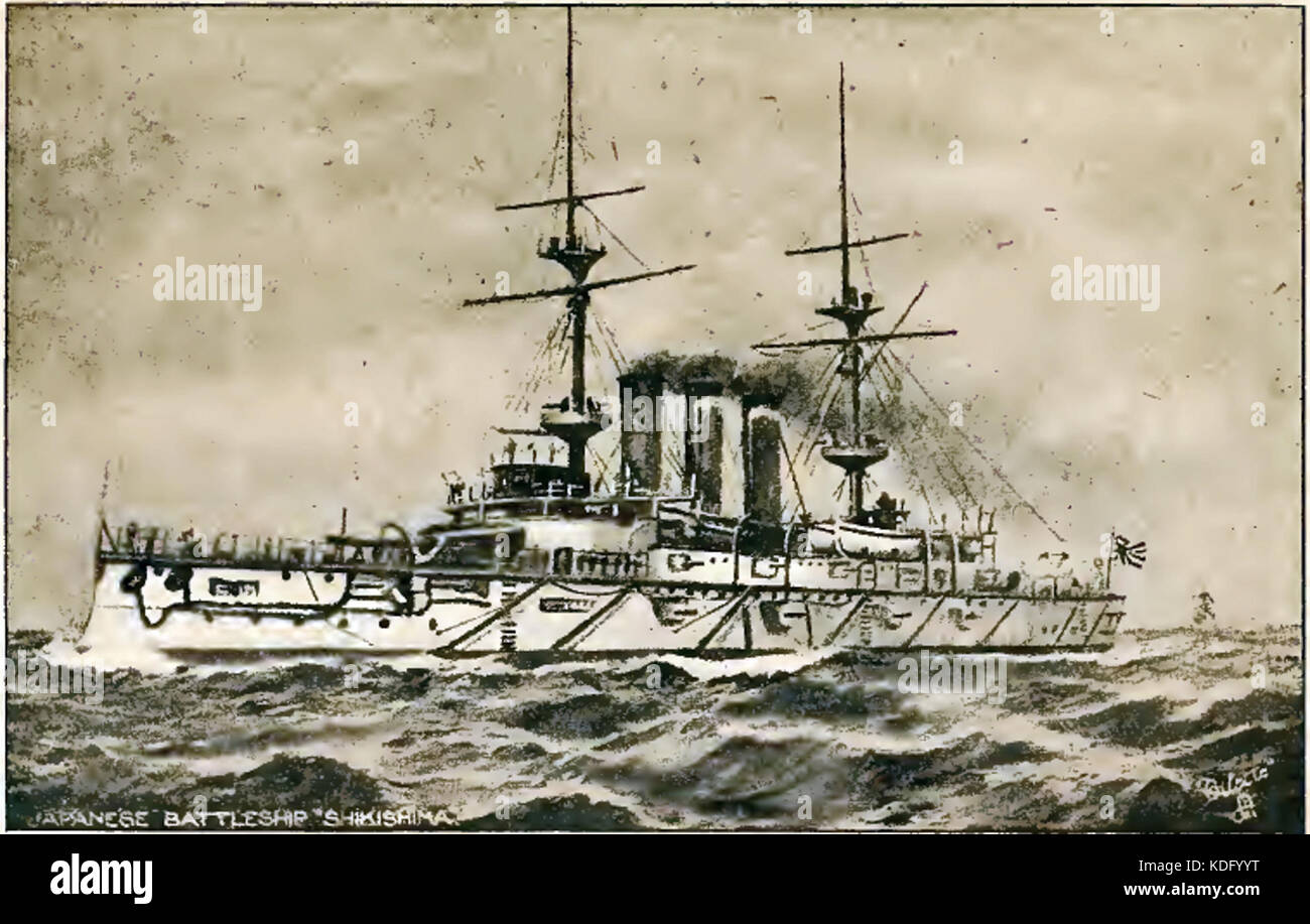 Japanische Schlachtschiff Shikishima Präfektur im 20. Jahrhundert Skizze Stockfoto