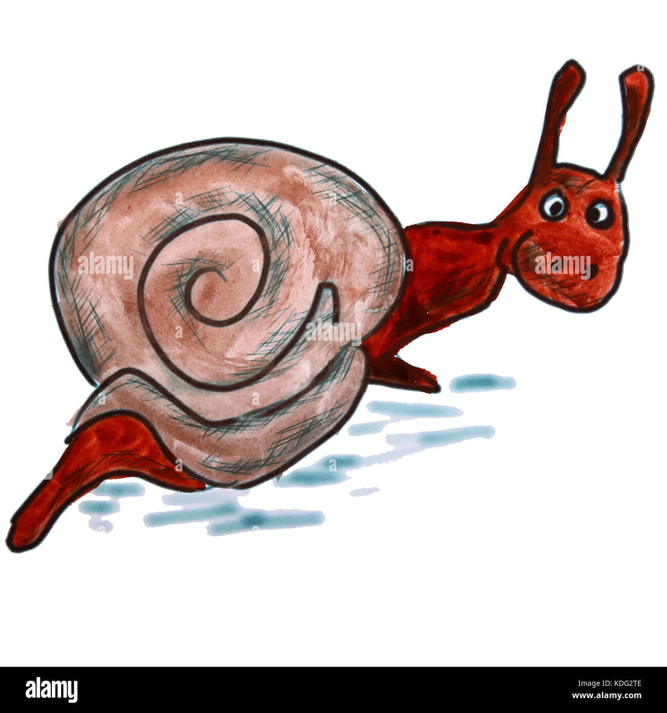 Aquarell rot Schnecke Cartoon zeichnen auf weißem Hintergrund Stockfoto