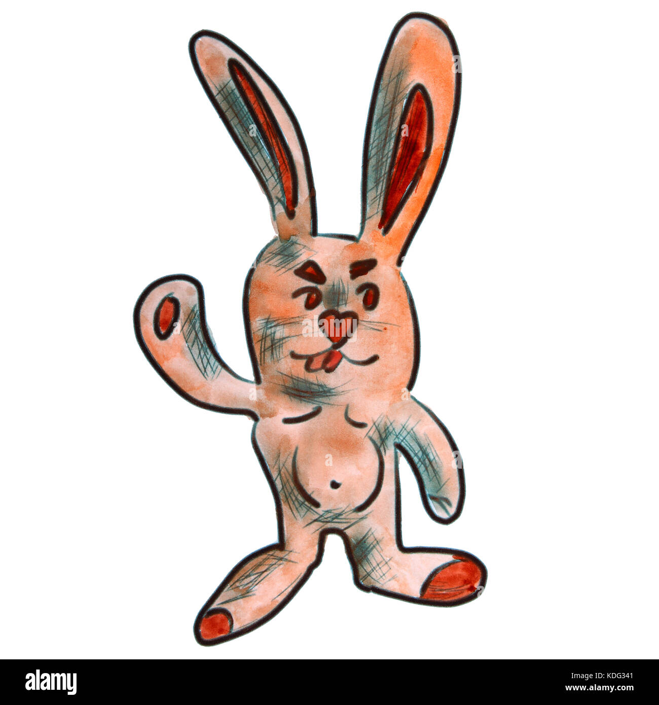 Aquarell Hase orange Cartoon Figur, auf weißem Hintergrund Stockfoto