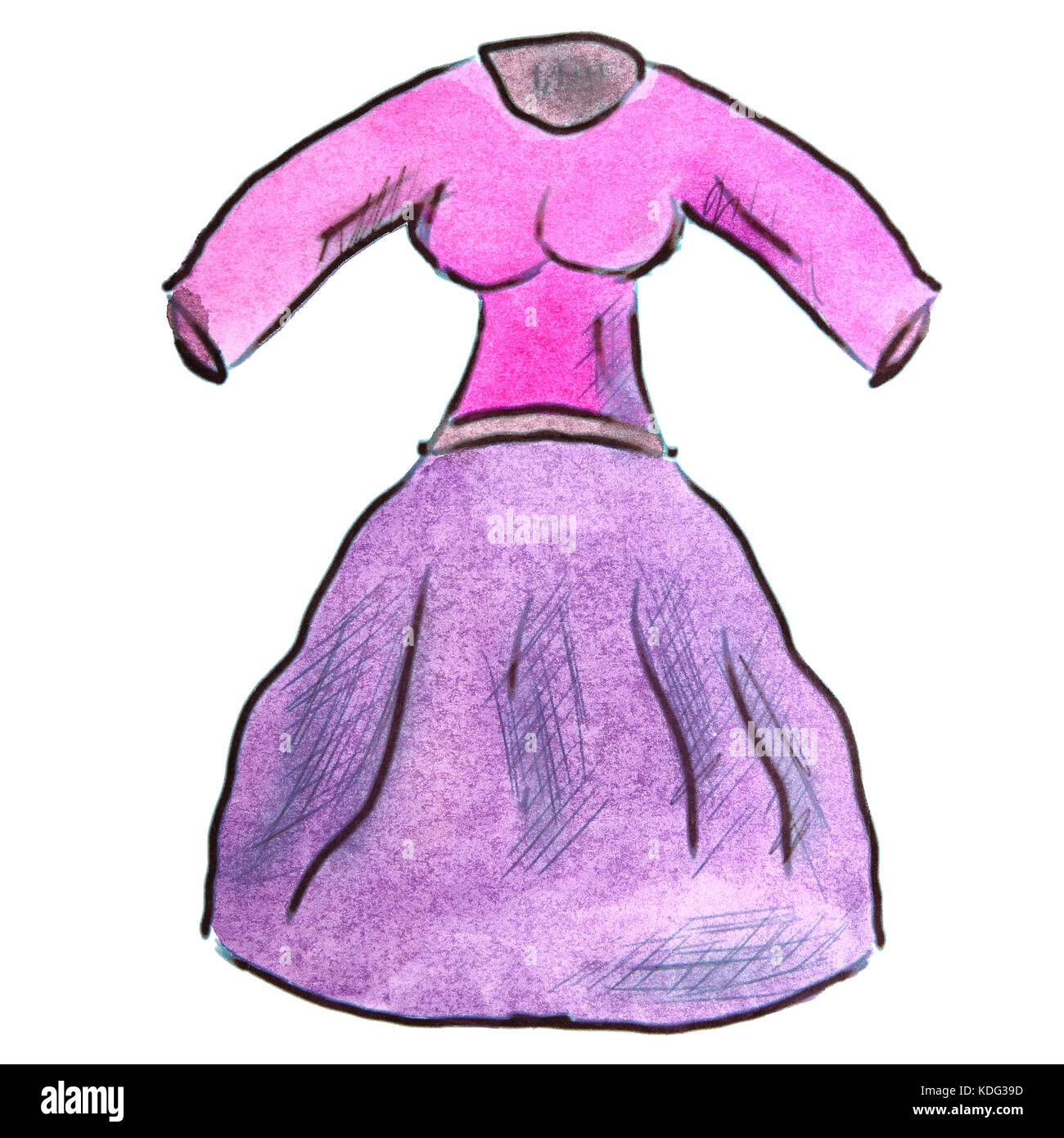 Aquarell Kleid rosa Cartoon Illustration auf weißem Hintergrund Stockfoto