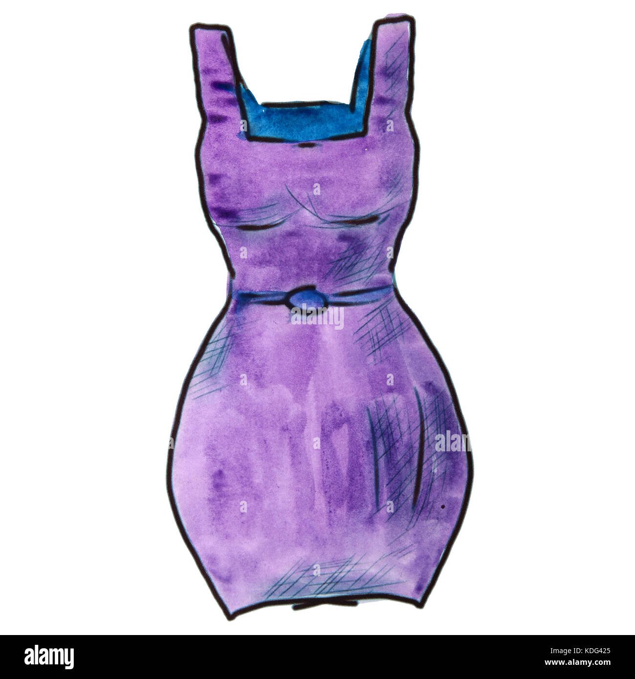 Aquarell Kleid flieder Cartoon Illustration auf weißem Hintergrund Stockfoto