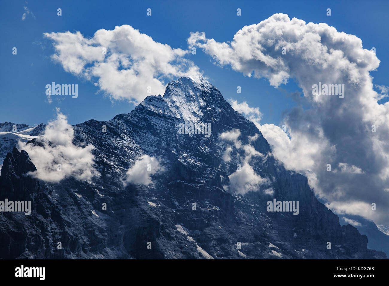 Die Nordwand des Eiger zum ersten Berg, Grindelwald, Schweiz Stockfoto