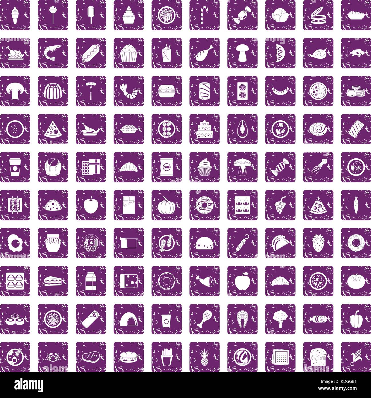 100 Mahlzeit Icons Set grunge Lila Stock Vektor