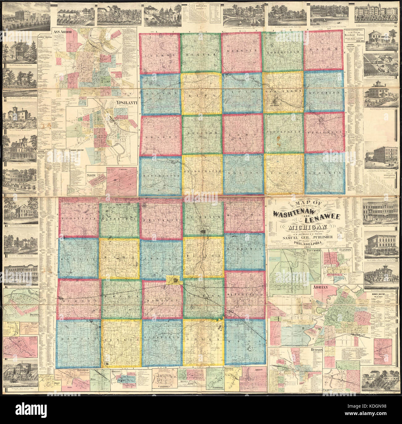 Karte der Grafschaften Washtenaw und Lenawee, Michigan (14782734169) Stockfoto