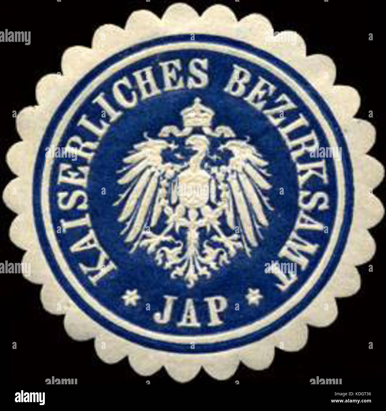 Siegelmarke Kaiserliches Bezirksamt Jap W 0213296 Stockfoto