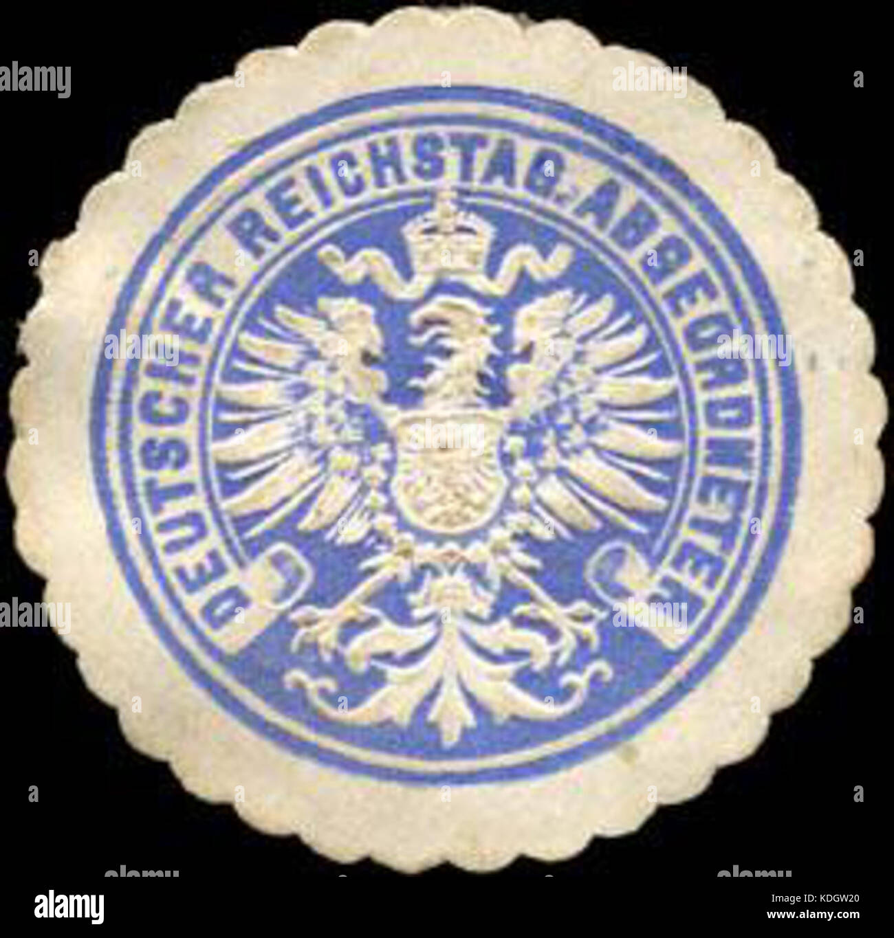 Dieser Stempel, Teil der Serie für die deutschen Reichstagsabgeordneten, trägt das Siegel des Deutschen bundestages. Sie wurde als Teil eines größeren Sets zur Erinnerung an das deutsche politische System Anfang des 20. Jahrhunderts herausgegeben. Stockfoto