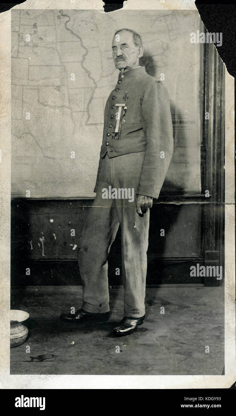 John T. Appler tragen die Konföderierten Infanterie Private einheitliche er im Bürgerkrieg trug Stockfoto