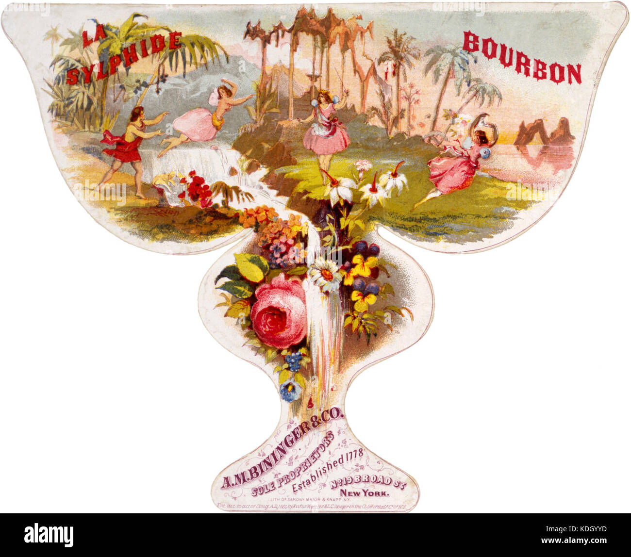 La Sylphide von A.M. Bininger, Bourbon Whiskey Label, Ca. 1860 Stockfoto
