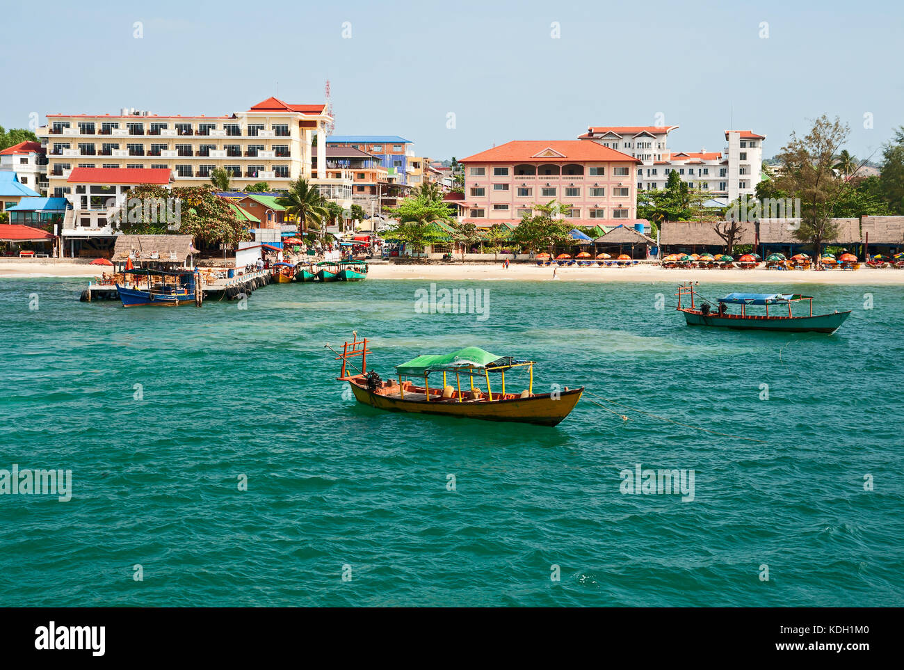 Blick vom Meer auf einer Stadt Strand von Sihanoukville Stockfoto