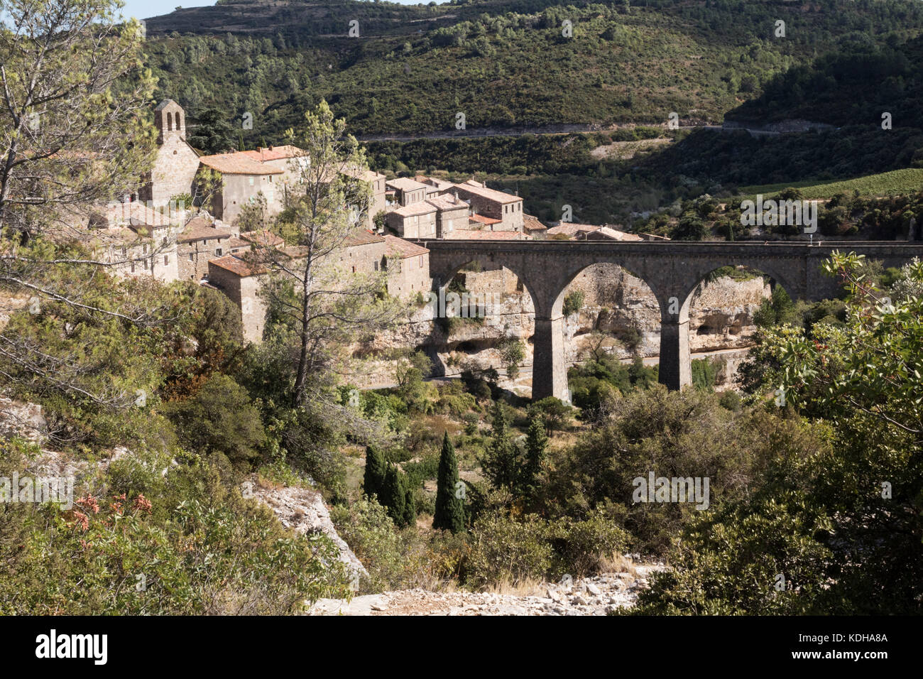 Das Dorf von Minerve im Minervois, Languedoc, Frankreich Stockfoto